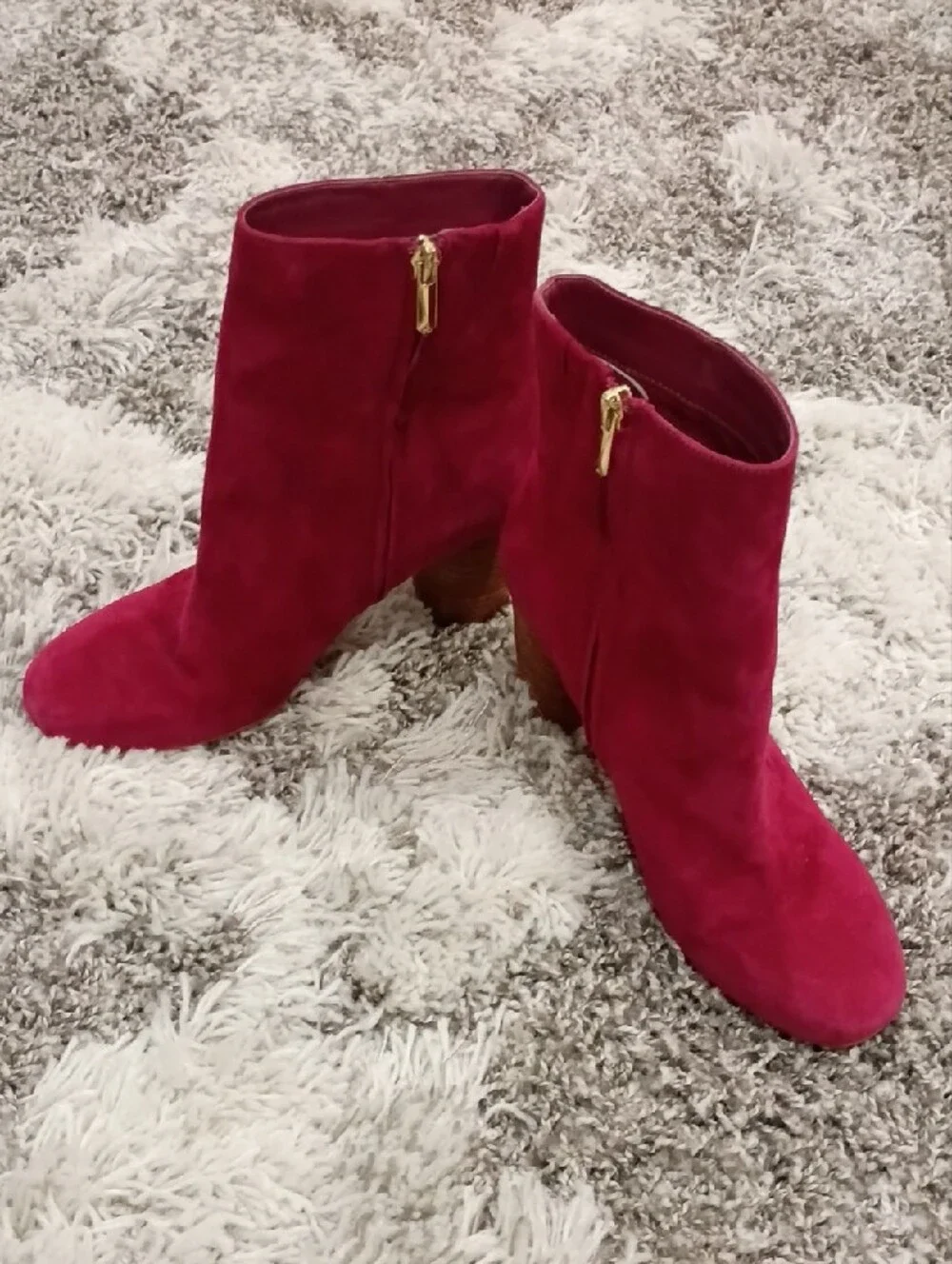 Sam Edelman Wine Colored Suede Ankle Booties with Gold Zip